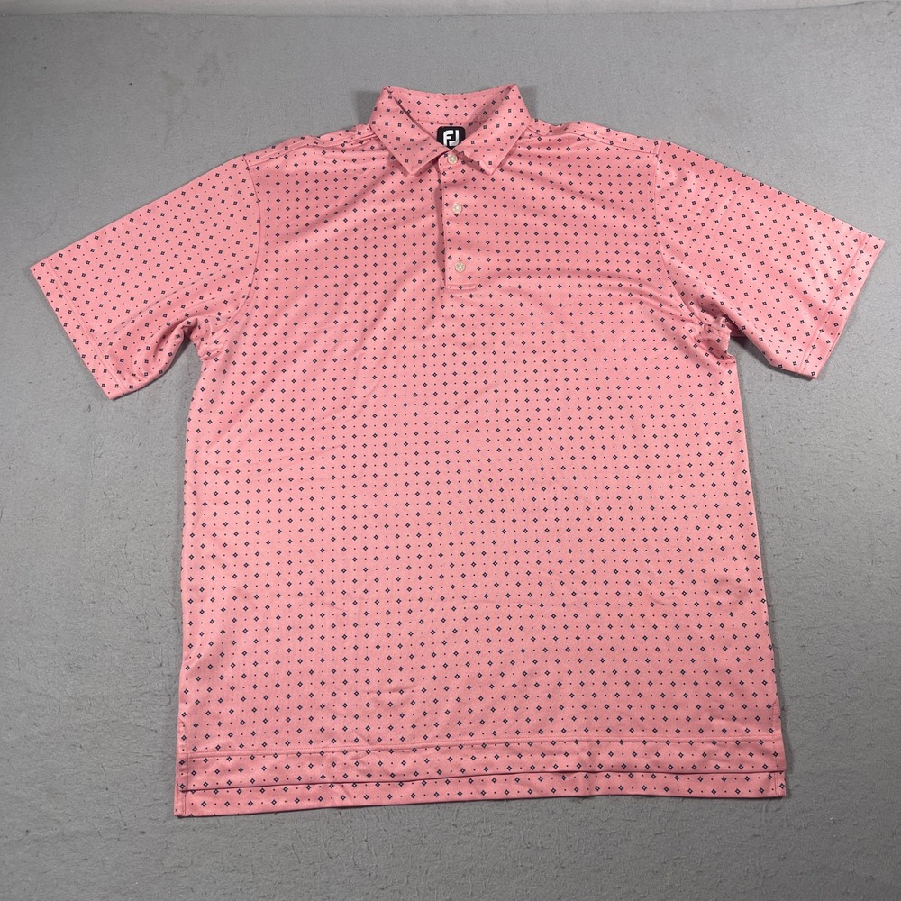 FootJoy Golf Polo Shirt Men XXL Pink Diamond Print Performance‎ Stretch Moisture